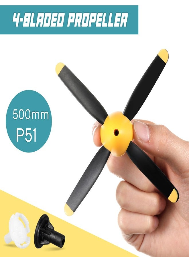 Hollowfly 3 Sets Spare Rc Plane Propellers Compatible with Mustang 500mm P51 Rc Plane 4 Channel Remote Control Airplane P51 with Propeller Savers Adapter, Yellow Nose - Image 2